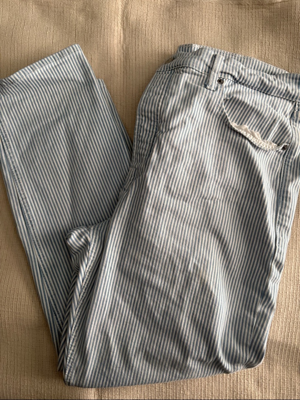 Old Navy High-Rise Striped Jeans in Light Blue and White